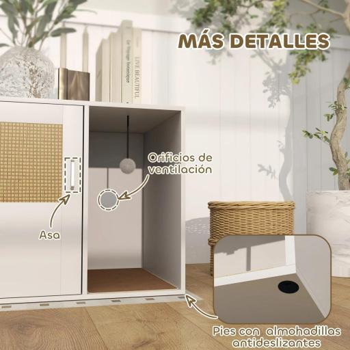 Mueble Arenero para Gatos Arenero para Gatos con Almohadilla para Rascar y Puerta de Ratán 80x50x50 cm Blanco [6]