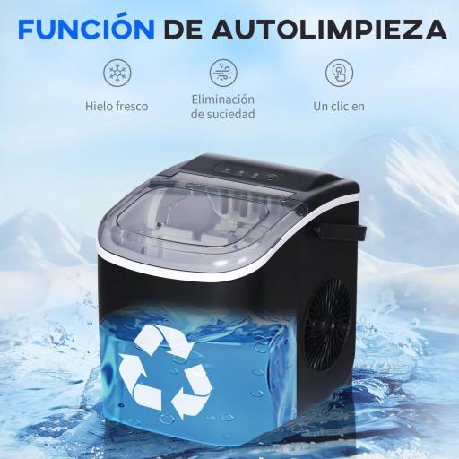 Máquina para Hacer Hielo 12 Kg en 24 Horas 9 Cubitos en 6-12 Minutos Depósito de Agua 1,3 L 22,2x29,4x29 cm Negro [6]