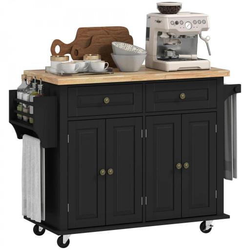  Isla de Cocina con Ruedas Mueble Auxiliar de Cocina con Especiero y Barra Lateral 111x44,5x82,5 cm Negro [8]