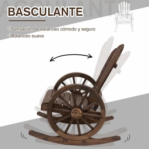 Mecedora Rústica de Madera Maciza para Exteriores Sillón Balancín de Terraza o Jardín 88x68x92 cm Color Madera Envejecida [5]