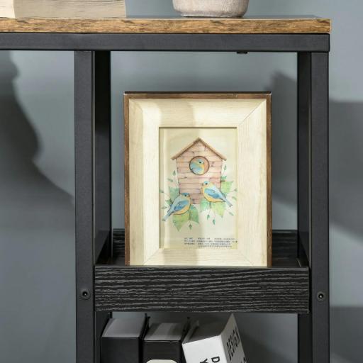 Mesa Auxiliar en Forma de C con Ruedas Estantes Abiertos y Marco de Acero para Salón Dormitorio 51x33x66cm Marrón Oscuro [7]