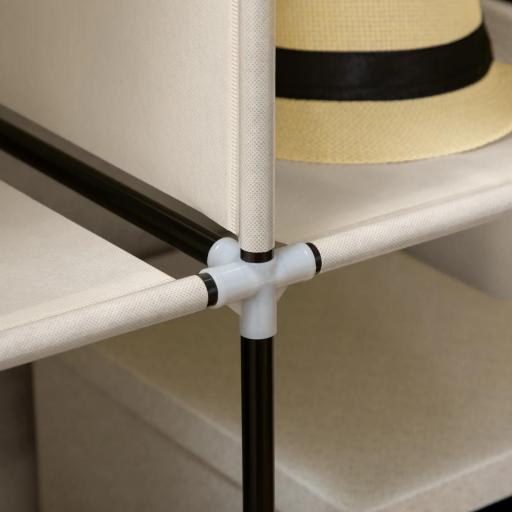 Armario de Tela Plegable Ropero Portátil con 8 Estantes y 2 Barras de Colgar para Dormitorio 125x43x162,5 cm Crema [7]