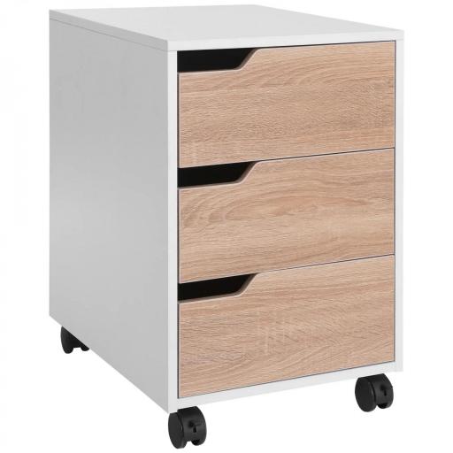 Cajonera de Oficina con Ruedas Mueble Archivador con 3 Cajones Cajonera para Escritorio Estudio 40x50x57,5 cm Roble y Blanco [8]