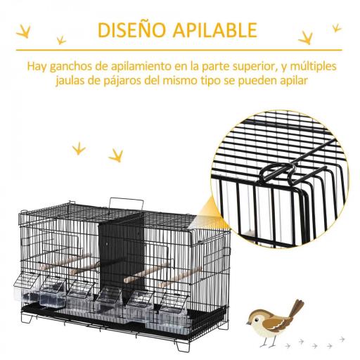 Jaula para Pájaros con Divisor Ganchos Superiores Puertas Comederos Perchas y Bandeja Extraíble 59,5x26,5x39,5 cm Negro [2]