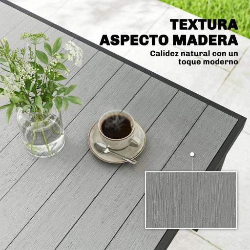 Mesa de Comedor de Jardín para 6 Personas con Superficie de Listones Estructura de Acero 140x90x74 cm Gris [2]