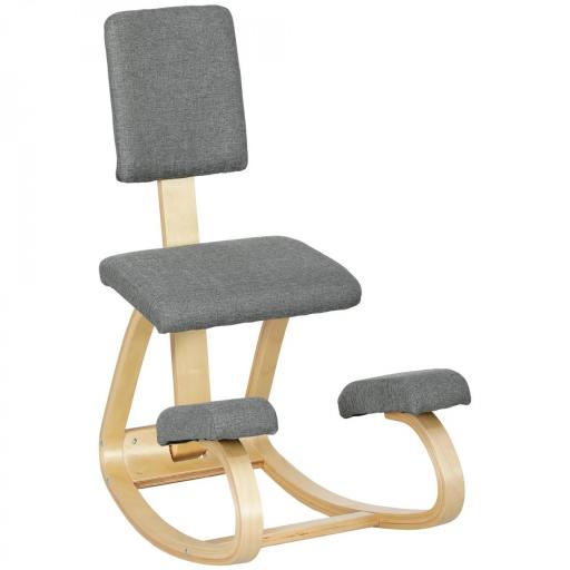 Silla Ergonómica de Rodillas con Respaldo Cojines Acolchados Marco de Madera para una Mejor Postura Oficina Gris [10]