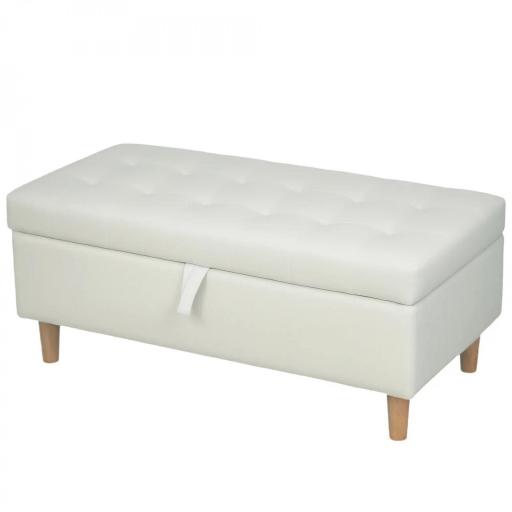 Banco de Almacenamiento Baúl Tapizado de Terciopelo con Patas de Madera Capacidad 71L 100x50x43 cm Blanco Crema [8]