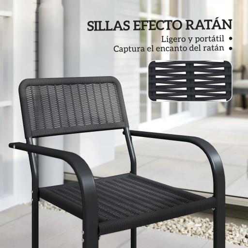 Juego de 4 Sillas de Jardín Exterior Apilables con Reposabrazos Respaldo y Marco de Acero 55x60x83 cm Negro [2]