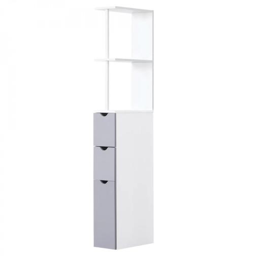 Columna de Baño Moderno Mueble Auxiliar de Baño con 2 Estantes 2 Cajones y 1 Puerta Antivuelco 15x33x136,5 cm Blanco [8]