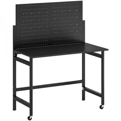 Banco de Trabajo con Tablero Perforado Mesa de Trabajo Plegable con Ruedas Marco de Acero Ganchos Negro [6]