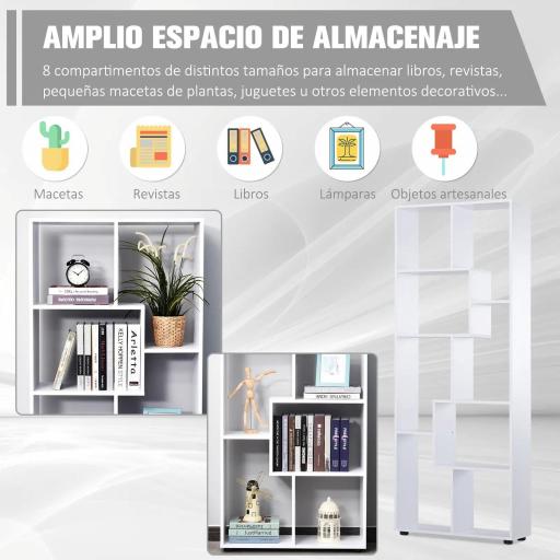 Estantería Moderna Vertical Diseño de Librería con 8 Estantes E1 Tablero de Partículas 70x24x178cm Blanco [2]