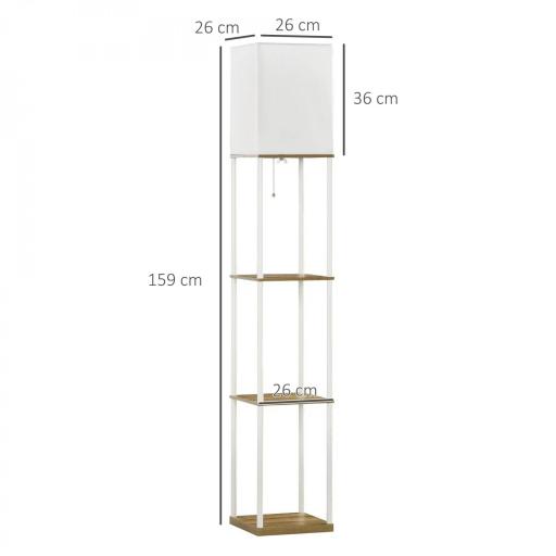 Lámpara de Pie Moderna con 3 Estantes para Salón Casquillo E27 Max. 40W con Pantalla de Tela 26x26x159 cm Blanco [1]