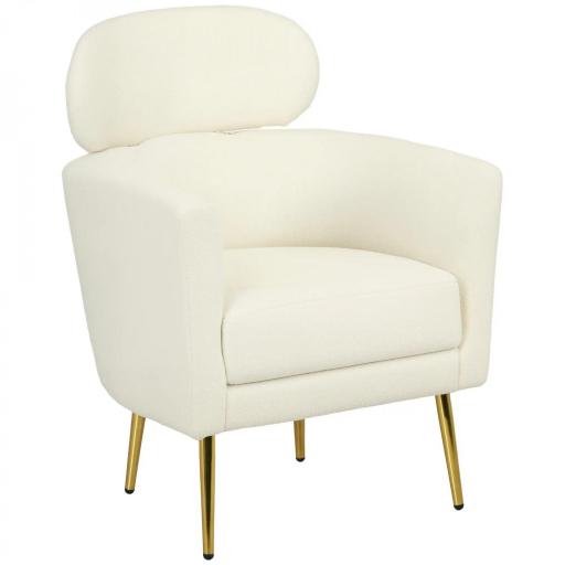 Sillón de Salón Sofá Individual con Reposacabezas y Patas de Metal para Dormitorio Oficina Carga 125 kg Crema [9]