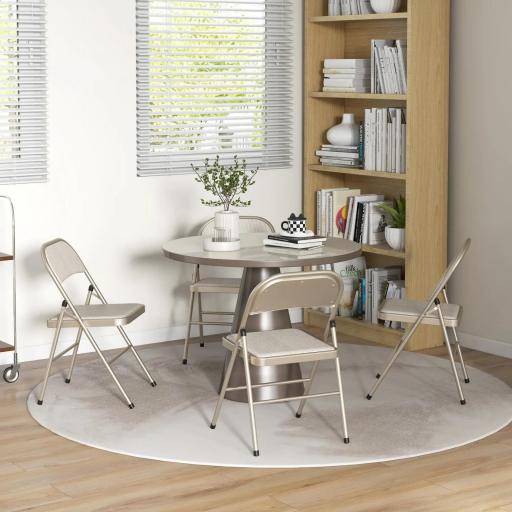 Juego de 4 Sillas Plegables Tapizadas en Lino Sintético con Respaldo y Estructura de Acero para Salón 45x46x78 cm Beige [5]