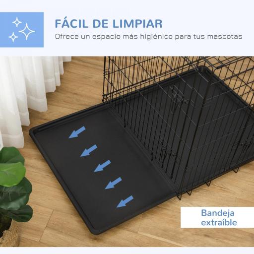 Jaula para Perros Plegable Jaula para Perros Medianos con 2 Puertas Bandeja Extraíble Asa y Marco de Alambre Acero 106x71,5x76 cm Negro [5]