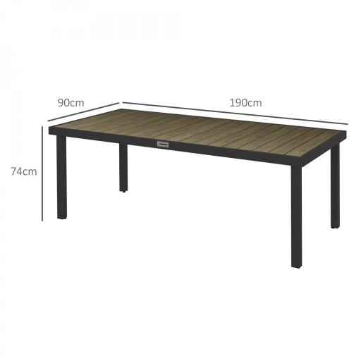 Mesa de Comedor Exterior 190x90x74 cm con Encimera de Listones y Estructura de Aluminio para Terraza Rústico y Negro [1]