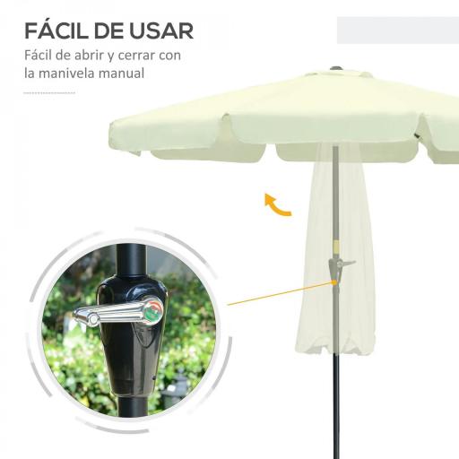 Parasol de Jardín de Aluminio Ø266x248,5 cm con Ángulo Ajustable Protección UV50+ Techo de Ventilación y Manivela Beige [4]