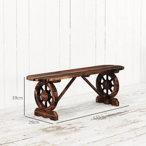 Banco de de Madera con 2 Ruedas Decorativas Estilo Rústico Carga 200 kg 120x29x39 cm Carbonizado [1]