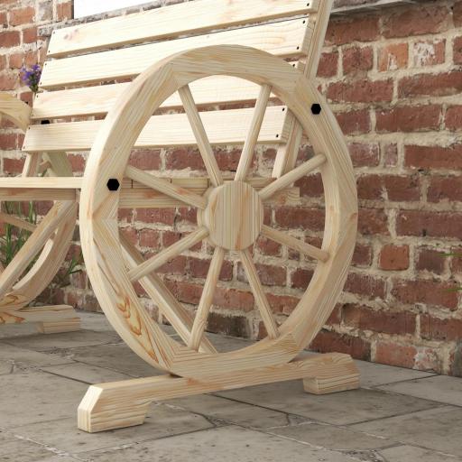 Banco de Jardín de Madera con Reposabrazos en Forma de Rueda para 2 Personas 105,5x56x79 cm Madera Natural [5]