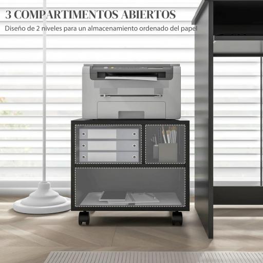 Soporte de Impresora con Ruedas Compartimentos Abiertos para Oficina Estudio 40x30x36 cm Negro [2]