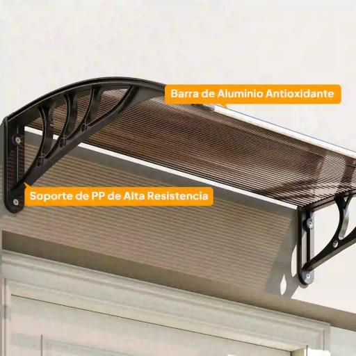 Marquesina Exterior para Puerta y Ventana 75x100 cm contra Sol y Lluvia con Soporte de Aleación de Aluminio Marrón [5]
