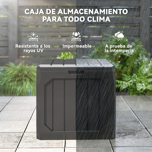 Baúl de Almacenaje Exterior de Plástico Capacidad 121L con 2 Asas y Tapa Bloqueable Impermeable 56x45x53 cm Negro [5]