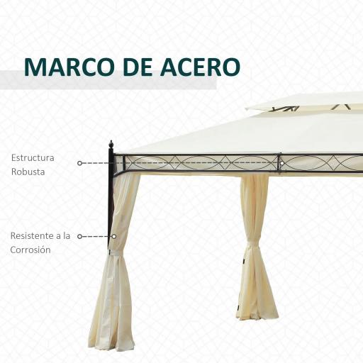 Cenador de Jardín 4x3m con Doble Techo Estructura de Acero Anti-UV para Exterior Patio 400x300x280 cm Crema [2]