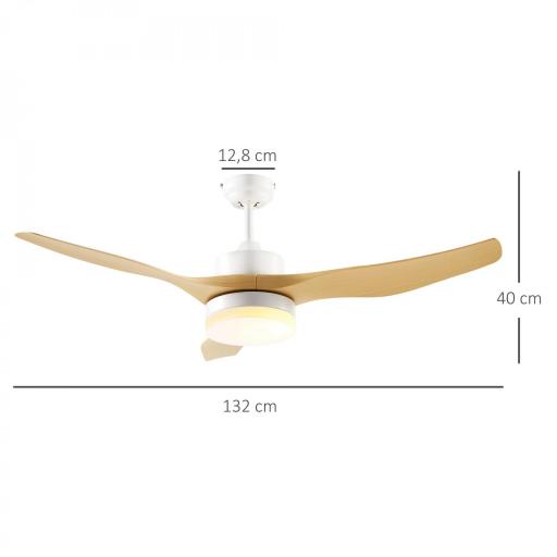 Ventilador de Techo Motor DC 20,5W Diámetro 132 cm Mando a Distancia Luz LED Ajustable de 3 Niveles 3 Aspas Reversibles [1]