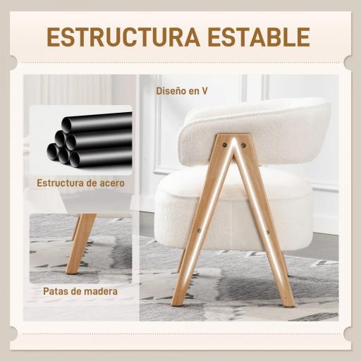 Butaca de Salón Tapizada en Borreguito Acolchada Gruesa Patas de Madera Respaldo Curvado 70x64x71 cm Blanco [4]