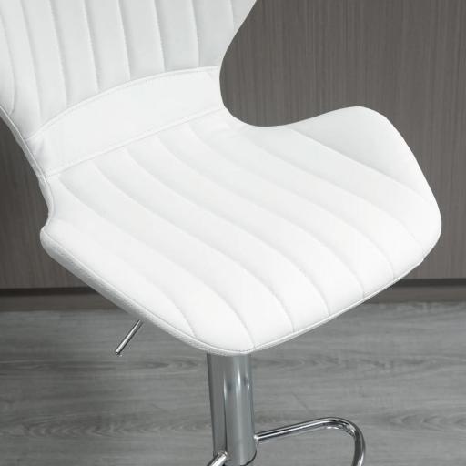 Juego de 2 Taburetes Altos de Cocina y Giratorio Taburetes Altos de Cuero Sintético con Respaldo y Estructura de Metal 47x51,5x92-114 cm Blanco [6]