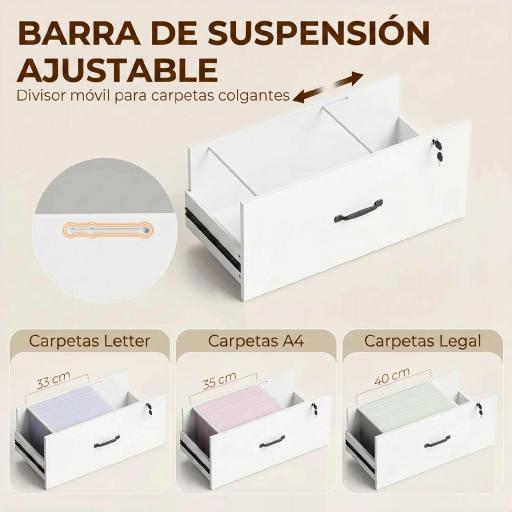 Mueble Archivador con Estantería 2 Cajones Encimera para Impresora Cerradura para A4 Letter Legal Blanco [8]
