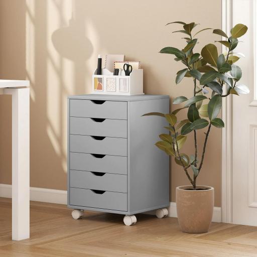 Cajonera Escritorio Archivador Móvil con 6 Cajones Ruedas Guías Deslizantes Silenciosas para Oficina Casa Gris [2]