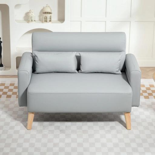 Sofá de 2 Plazas con Tapizado de Cuero Sintético Acolchado Grueso y Patas de Madera para Salón 117x78x78 cm Gris [6]