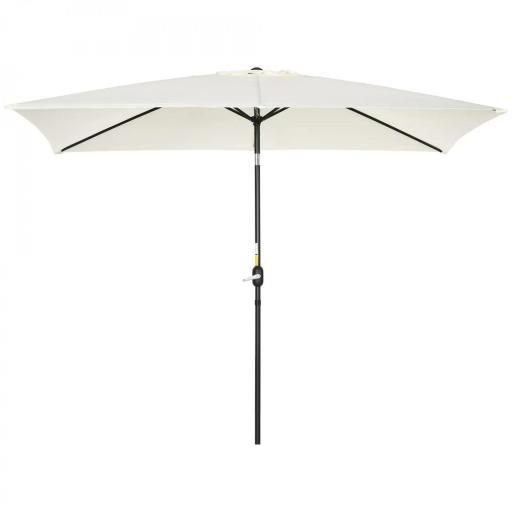 Sombrilla de Aluminio 200x300x253 cm Parasol Rectangular de Jardín Inclinable con Manivela y Poste Desmontable Crema [8]