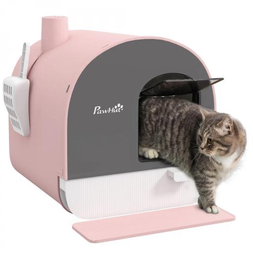 Arenero para Gatos Caja de Arena Cerrada para Gatos con Bandeja Extraíble Pala y Filtro 43x44x47 cm Rosa [8]