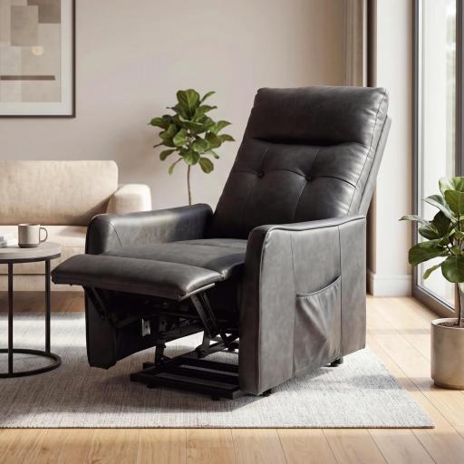 Sillón Relax Reclinable Eléctrico Levanta Personas de Cuero PU Control Remoto Asiento con Resorte Reposapiés Gris [8]