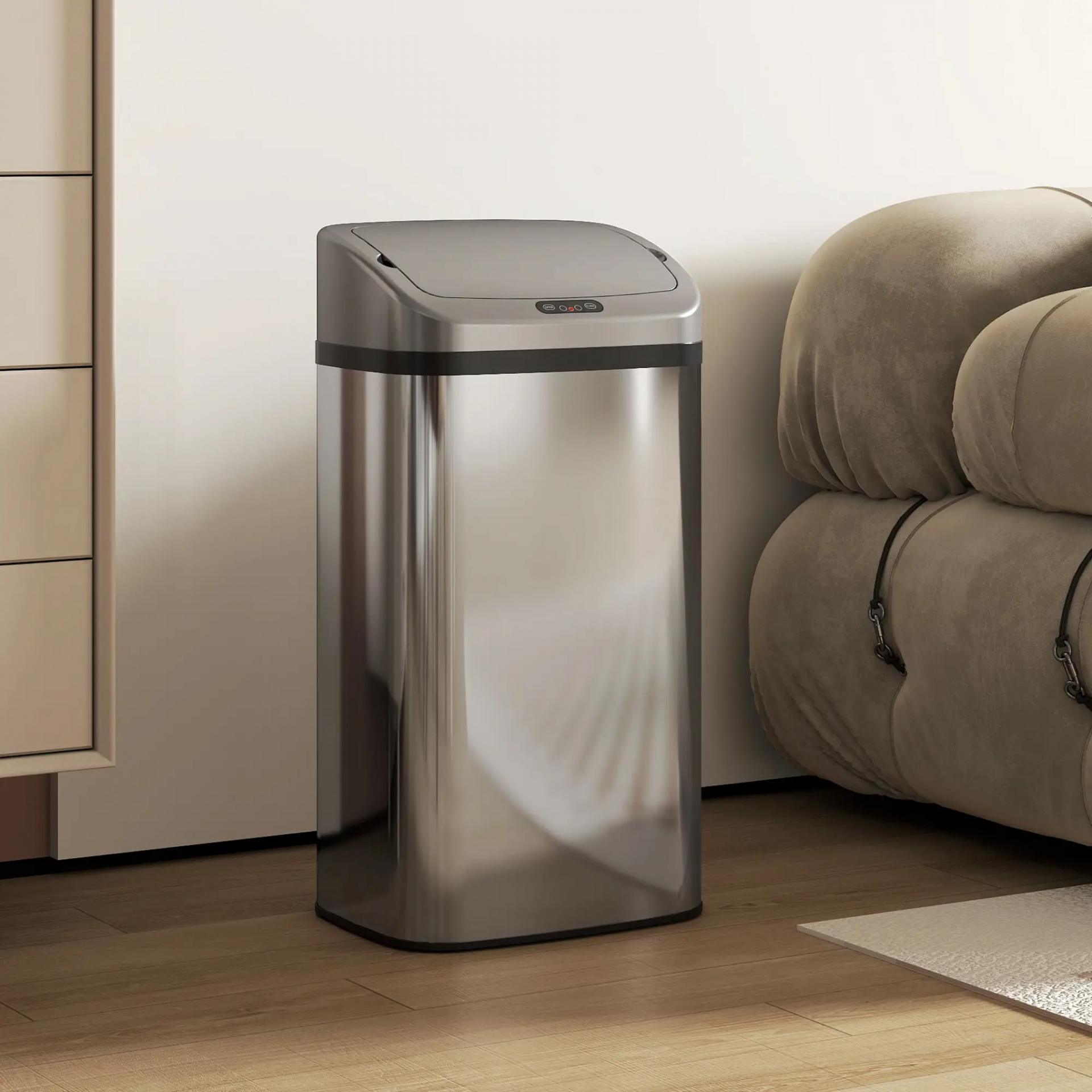 Cubo de Basura Cocina Automático 48 L Sensor Infrarrojo Cierre Automático Antihuellas Acero Inoxidable Plata