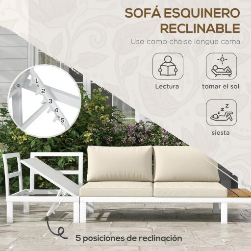 Juego de Muebles de Terraza Incluye 2 Sofás Dobles 1 Sofá Esquinero Reclinable y Mesa de Centro con Cojines Crema [5]