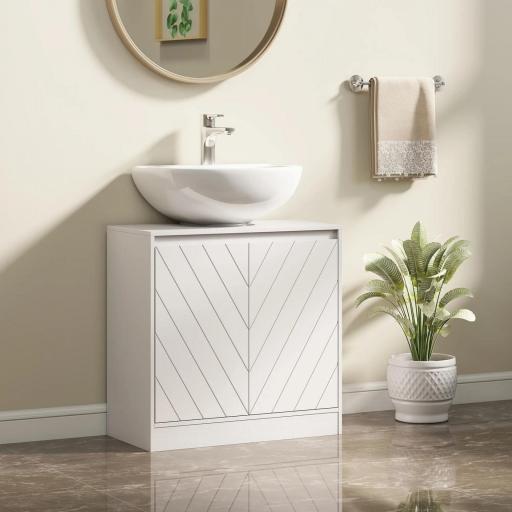 Mueble Bajo Lavabo Mueble de Baño con 2 Puertas Estante Ajustable para Lavabos con o sin Pedestal 60x30x59,8 cm Blanco