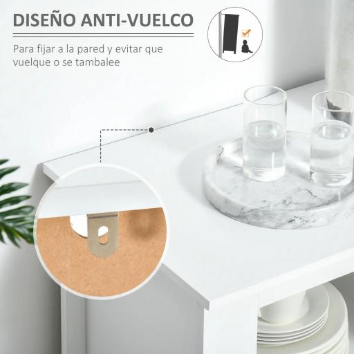 Aparador de Cocina Armario Buffet con 2 Puertas de Vidrio Estante Ajustable Interior y 4 Cajones Mueble Auxiliar para Comedor Salón 136x45x85 cm Blanco [4]