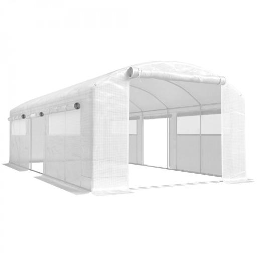 Invernadero de Túnel 6x3x2 m con 3 Puertas Enrollables 6 Ventanas de Malla y Estructura de Acero Galvanizado Blanco [8]