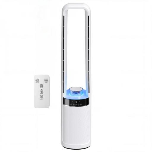 Ventilador de Torre Silencioso sin Aspas con Luces LED de 4 Colores Mando a Distancia Temporizador de 12 horas Blanco [8]