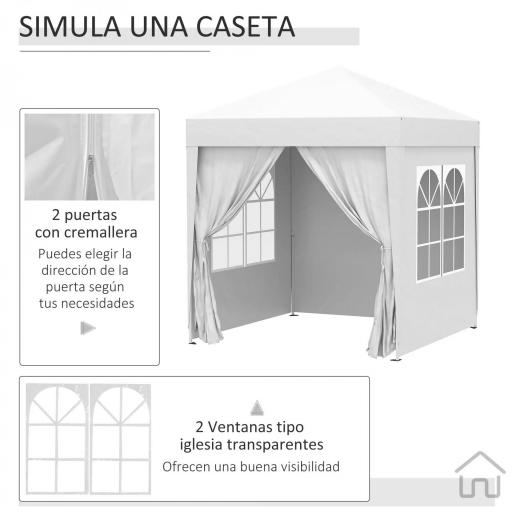 Cenador de Jardín 2x2m con 4 Paredes Laterales Tela Oxford 2 Puertas 2 Ventanas y Bolsa de Transporte Impermeable Blanco [5]