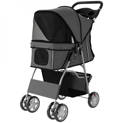 Carrito para Perros Pequeños con Cesta de Almacenaje Portavasos Ruedas y Cojín Lavable 77x44x102 cm Gris Oscuro [8]