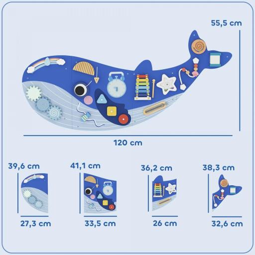 Tablero Sensorial Montessori Tema Ballena Busy Board Panel Sensorial Montessori 13 en 1 para Niños +2 Años Azul [1]