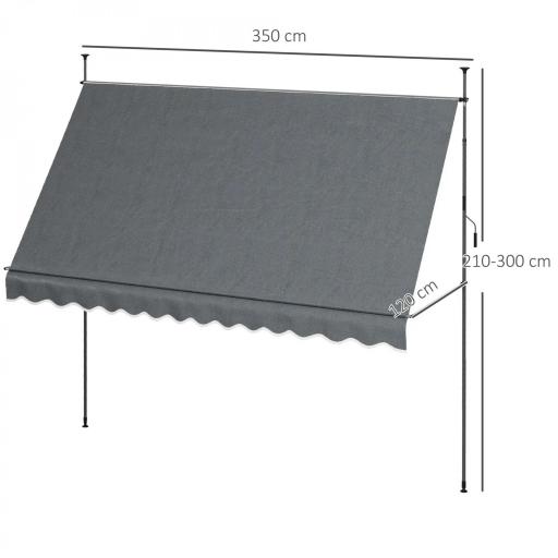 Toldo Manual Retráctil con Manivela 350x120x210-300 cm con Altura Ajustable Impermeable y Anti-UV Gris Oscuro [1]