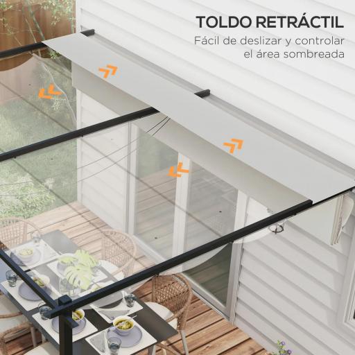 Pérgola de Pared para Exterior con Techo Retráctil para Patio Terraza Jardín 390x290x220 cm Crema [4]