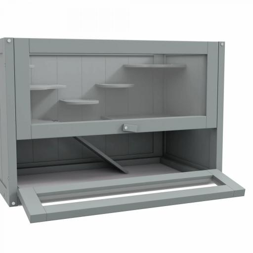 Jaula para Hámster de Madera de 2 Niveles Casa para Animales Pequeños con Plataformas Escaleras 60x35x42 cm Gris [6]