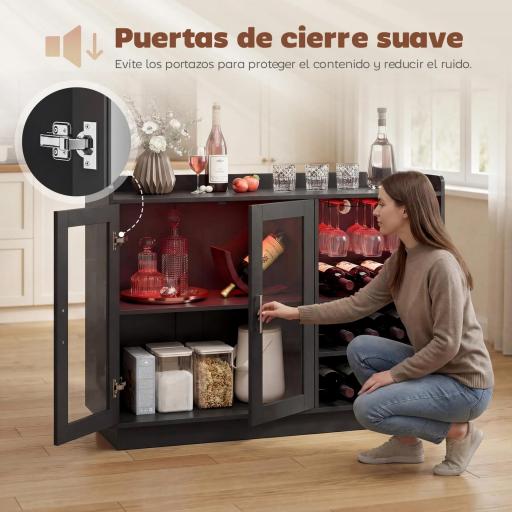 Mueble de Bar con Luces LED RGB y Botellero para 12 Botellas Armario Buffet para Vinos para Comedor Salón Negro [6]