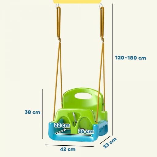Columpio Infantil 3 en 1 Cuerda Ajustable con Respaldo Desmontable Barra en T Cinturón de Seguridad Verde Oscuro [1]